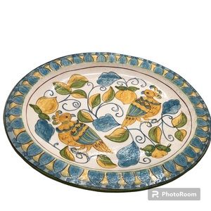 Pottery Barn Handpainted Italian Large Platter with Decorative Birds New NWT